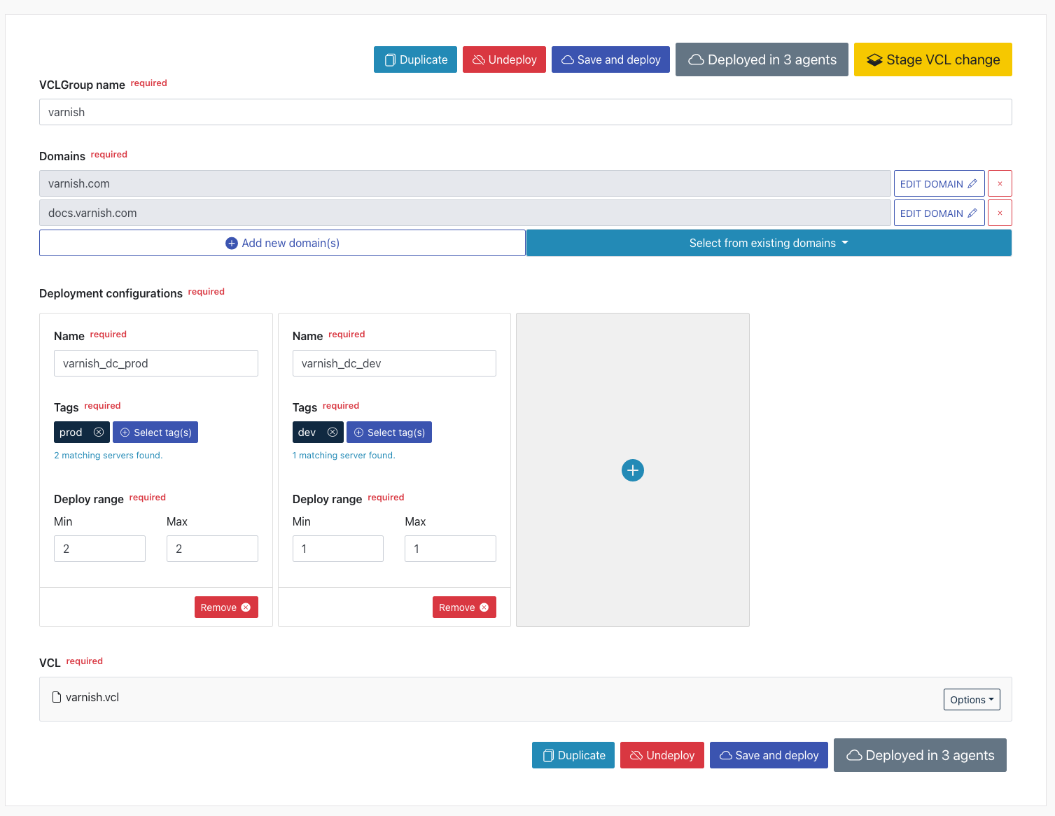 Varnish Controller VCL group creation