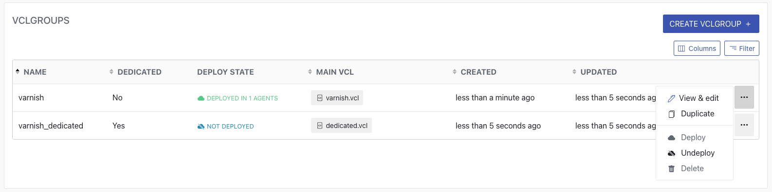 Varnish Controller VCL group creation