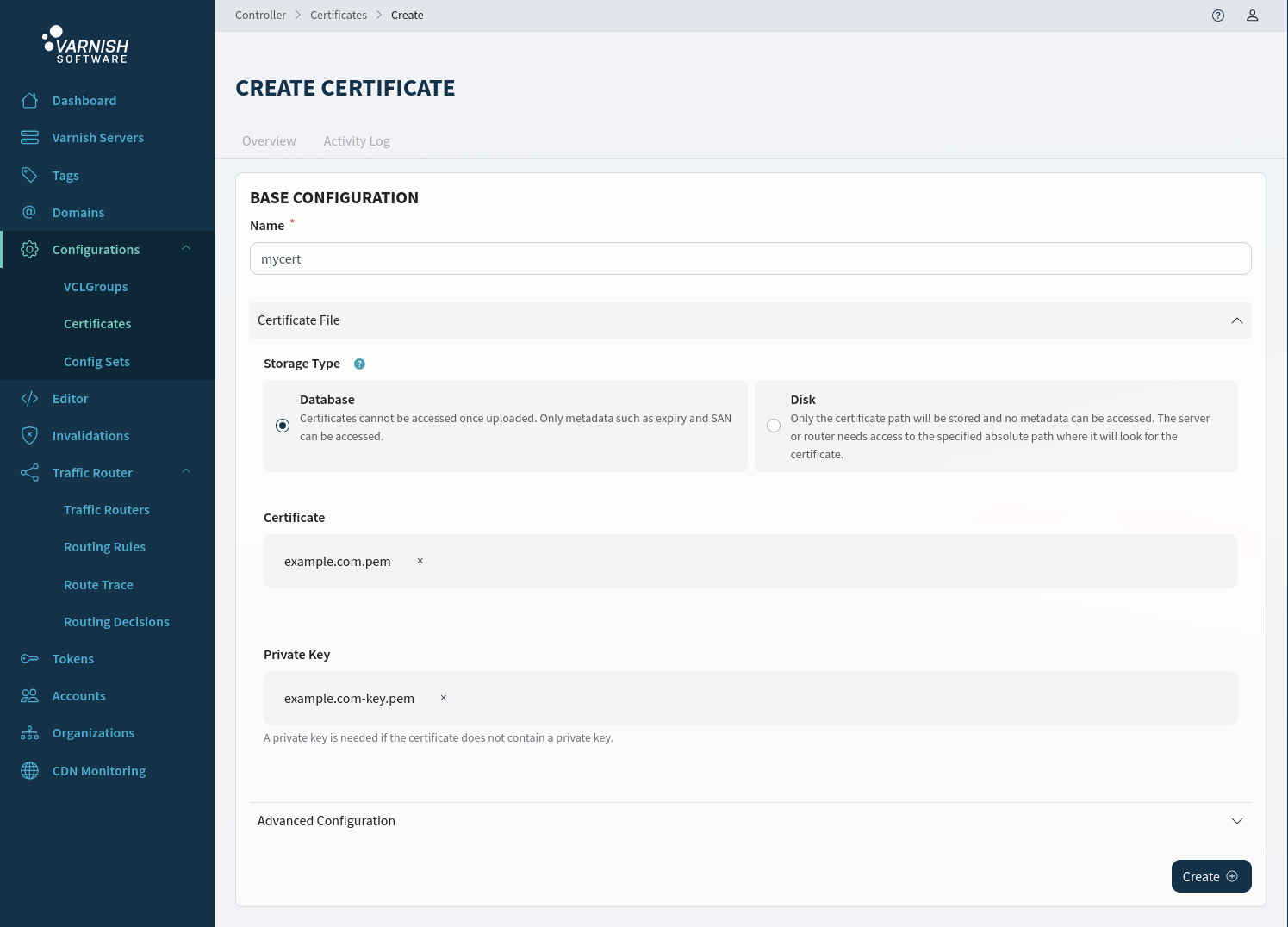 Create a database certificate 