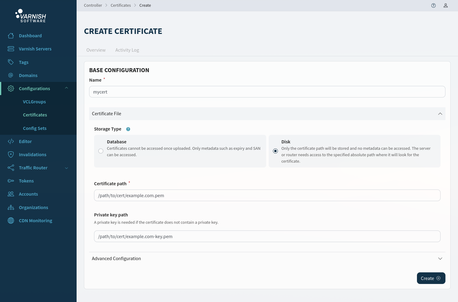 Create a disk certificate 