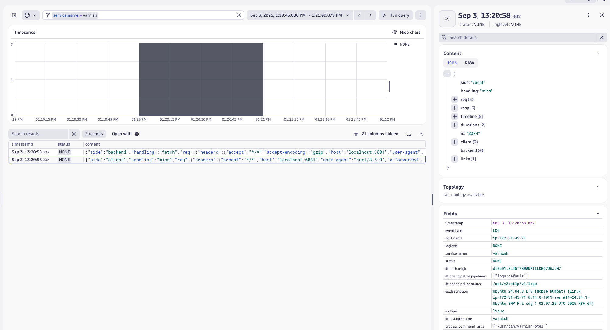 Dynatrace UI log